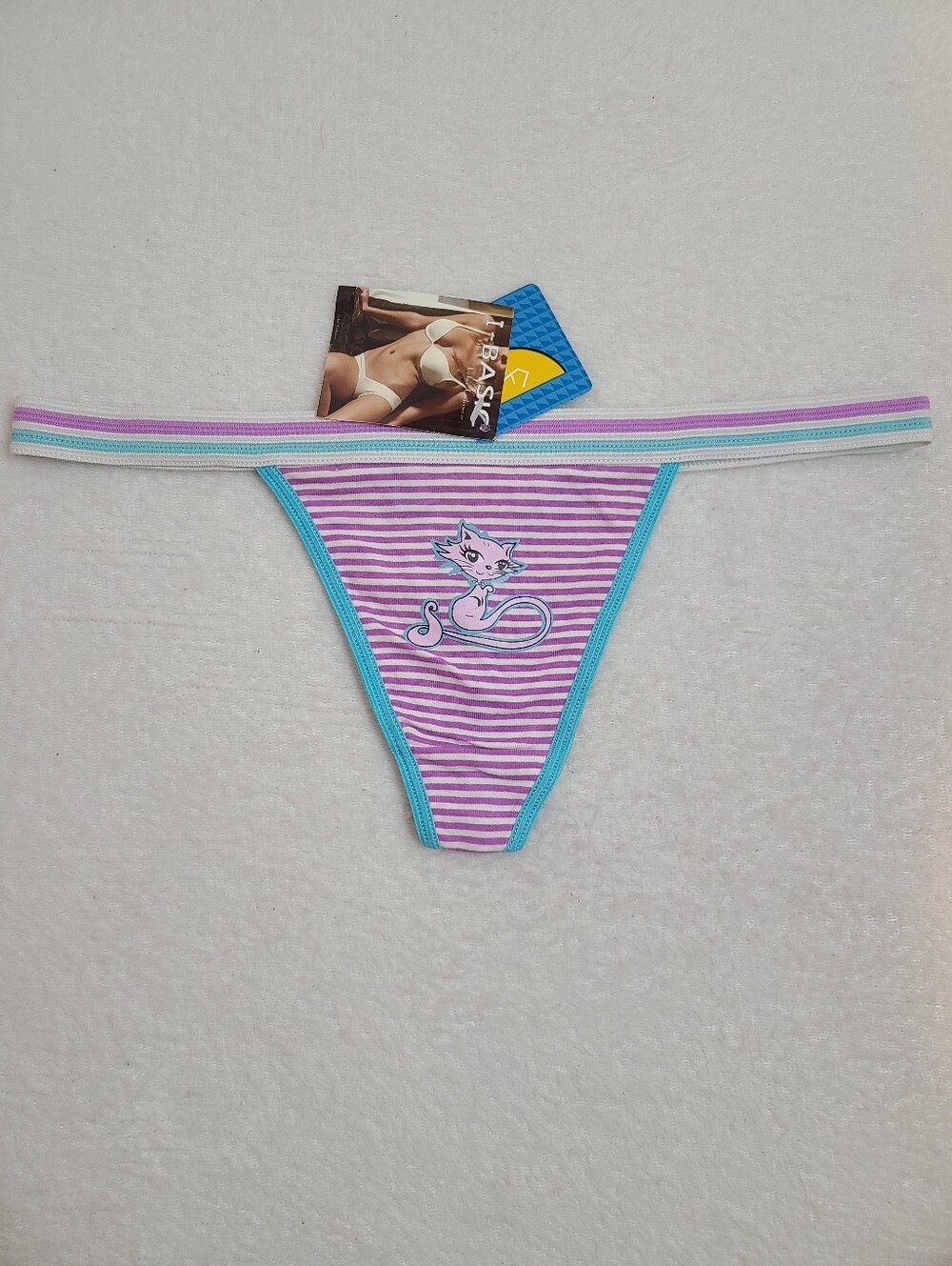 Y2K Vintage i-basic Kitty Cat Graphic Cotton V-string Thong Panty Size M